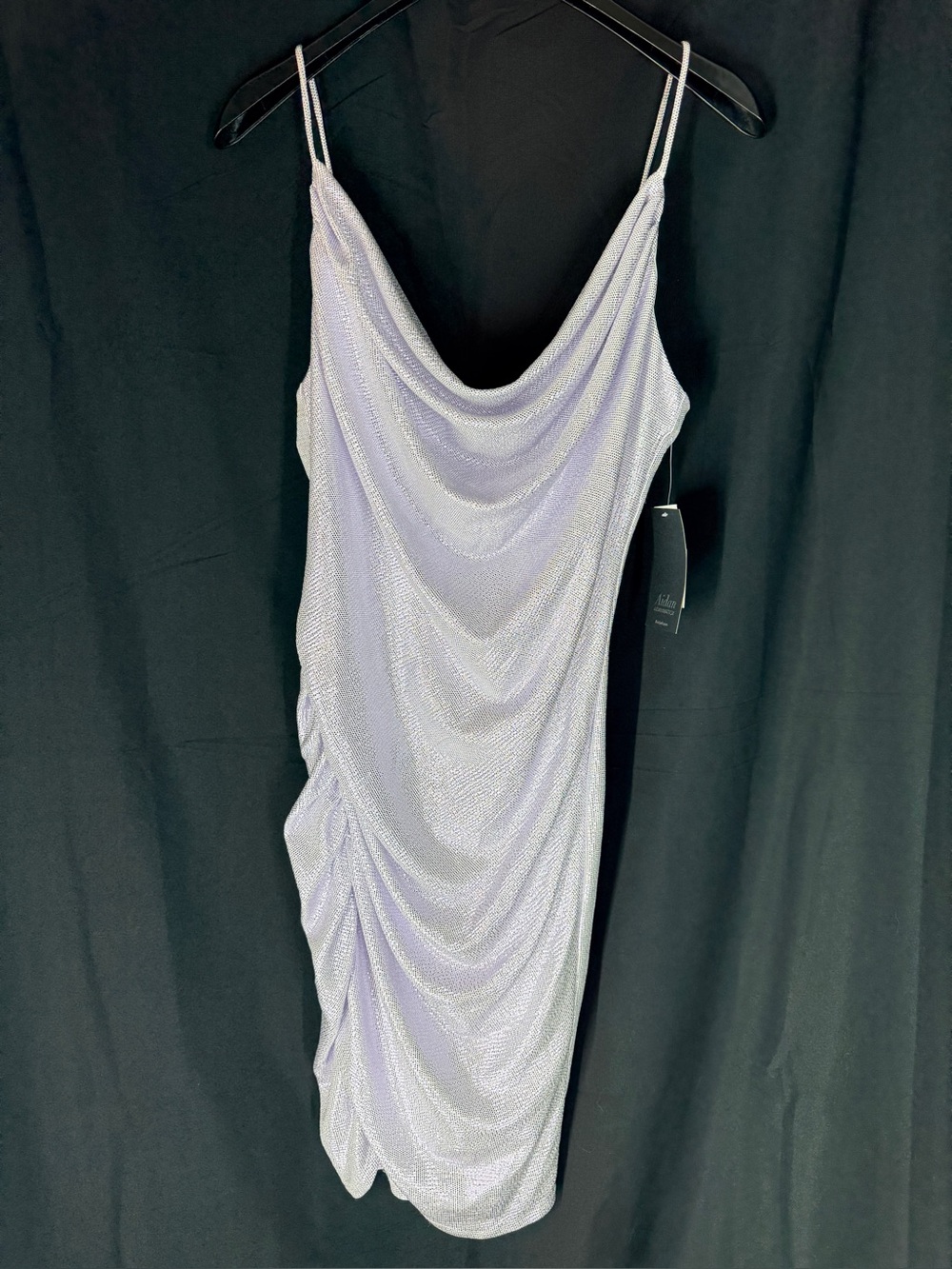 Aidan Mattox Silver-Lavender Cowl Draped Mini Slip Dress